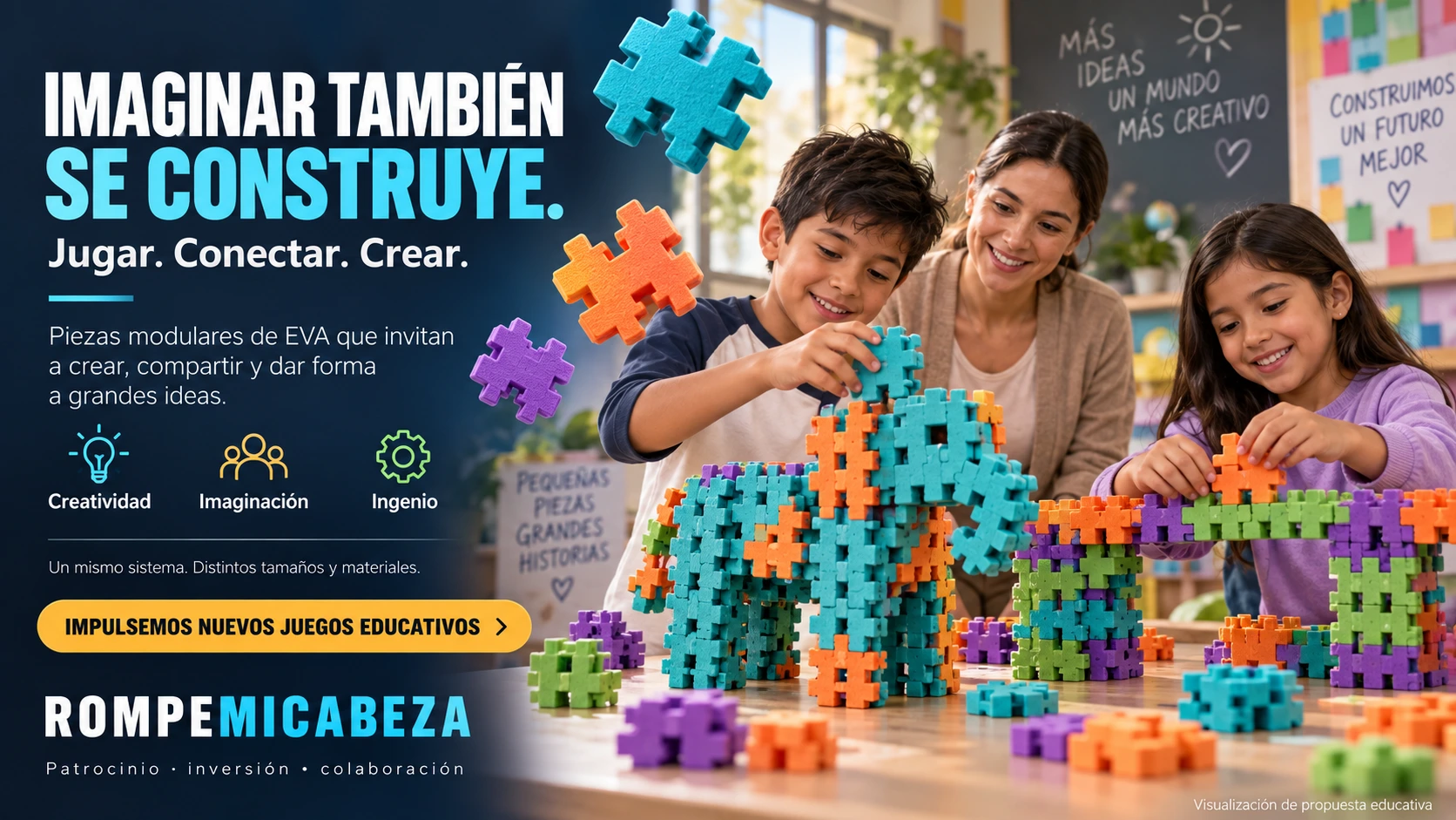 Promocional de juego constructivo con piezas modulares